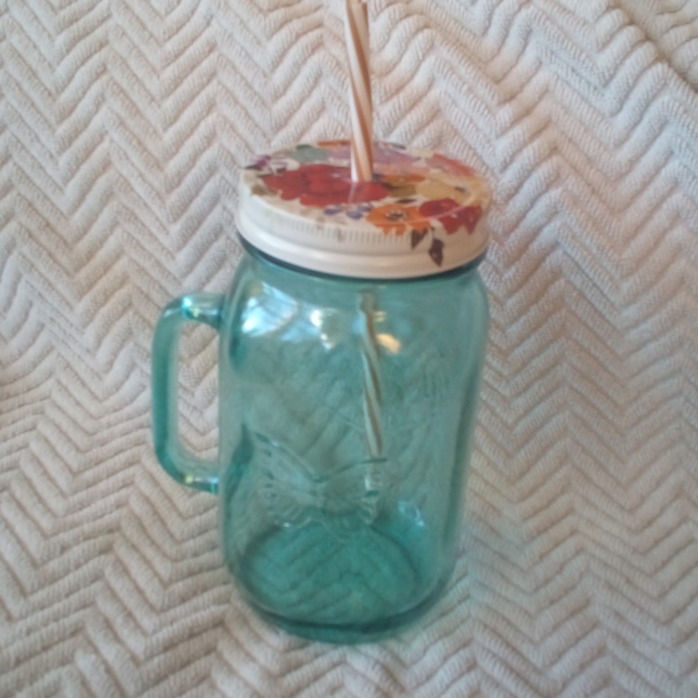 Green Flowery Water Glass